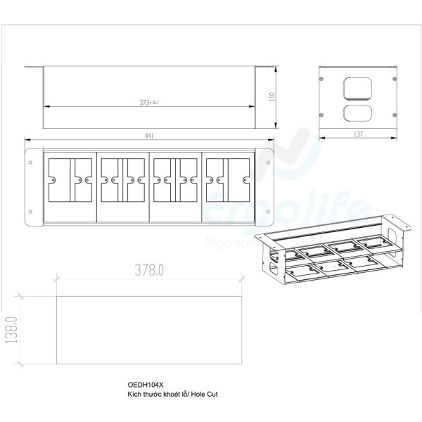 Hộp chứa Ổ Cắm Điện Âm Bàn OEDH104X