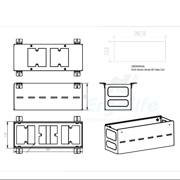 Combo Nắp Hộp Điện OEFG320 + Hộp Chứa Ổ Cắm Điện Âm Bàn OEDH003A