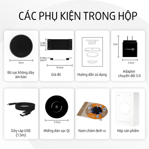 Sạc không dây thông minh âm bàn cao cấp E30