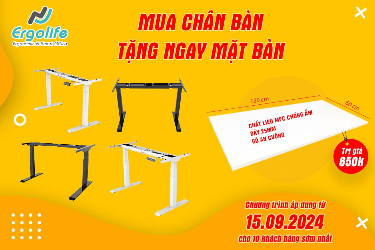 Mua chân bàn nâng hạ, tặng ngay mặt bàn tại Ergolife